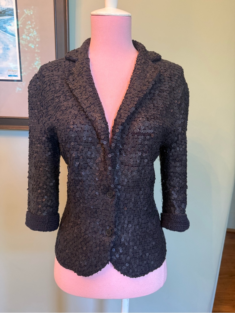 Iisli Sequin Women's Cardigan Blazer Jacket - Navy